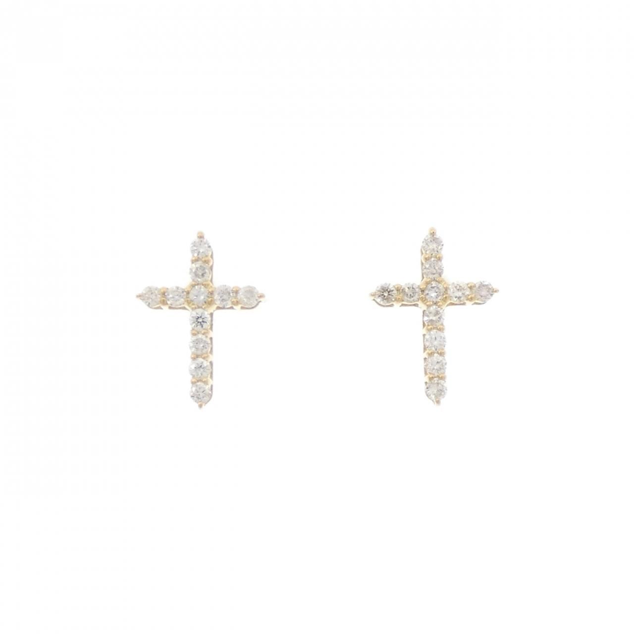 K18YG クロス ダイヤモンド ピアス 0.20CT