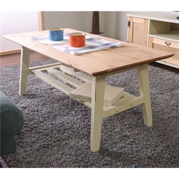 北欧風 センターテーブル/ローテーブル  100×50×42cm 木製 棚付き 組立品 〔リビング ダイニング〕