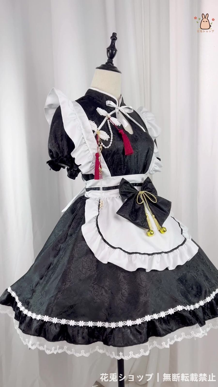 2025 長袖ブラックの中国風メイド服 ゴスロリロリータスタイル イベントや文化祭に最適