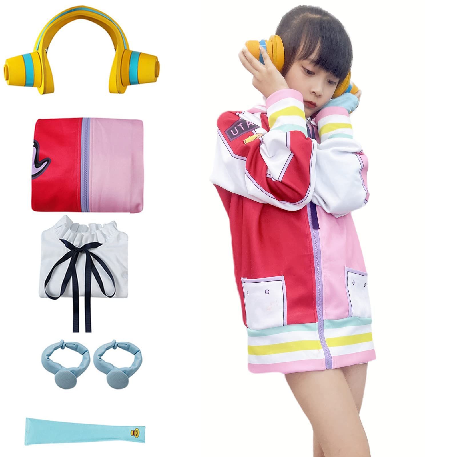 Size:110_Color:子供長 【COSPLEE】ワンピース ウタ コスプレ パーカー 子供 服 モンキー・D・ルフィ/ウタ 劇場版 ONE PIECE FILM RED UTA Cosplay 衣装 キッズ わんひ ーす うた こすぷれ コスチューム