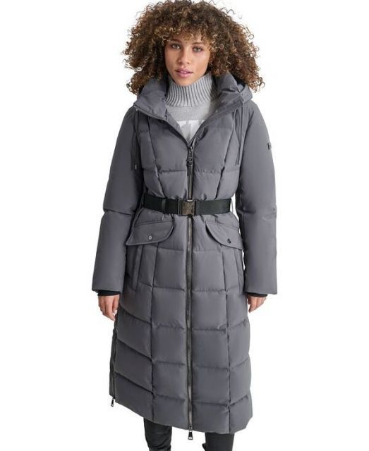 【送料無料】 ダナ キャラン ニューヨーク レディース ジャケット・ブルゾン アウター Womens Maxi Belted Hooded Puffer Coat Titan