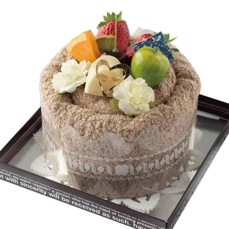 タオルケーキ 泉州タオル フルーツ 誕生日ケーキ プレゼント タオルギフト ハンドメイド モカ