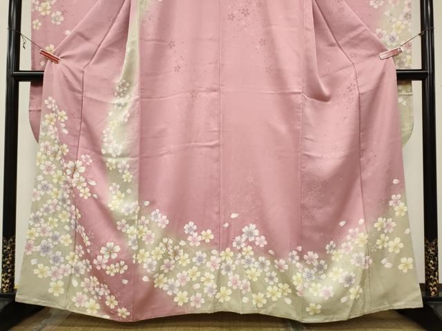 平和屋着物●豪華振袖　舞桜　金彩　正絹　逸品　DAAQ3259ps 平和屋着物○豪華振袖 舞桜 檜扇花文 暈し染め 金彩