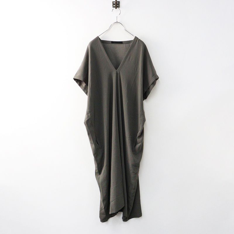 ドゥーズィエムクラス Deuxieme Classe Noire BACK Satin Vネックロングワンピース|カーキ ドレス バックサテン 2400014353099