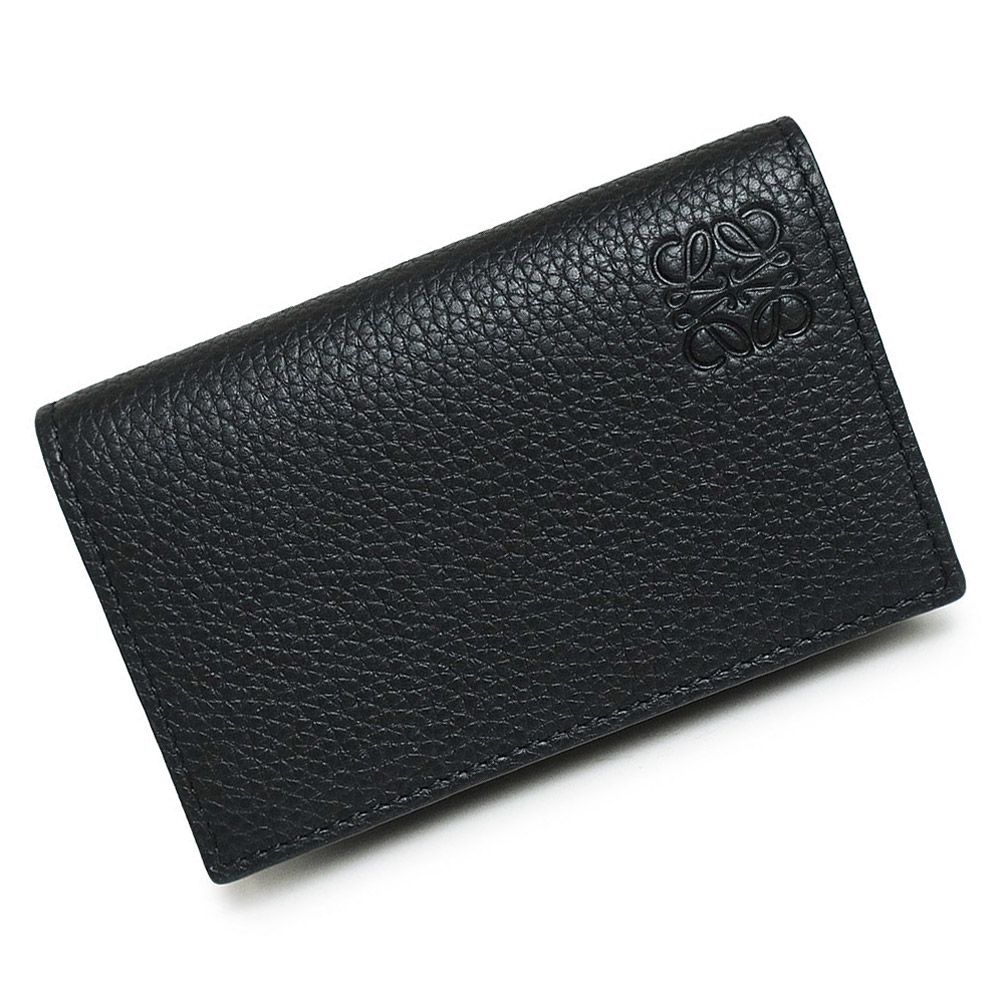 ロエベ アナグラム ビジネス カードホルダー カードケース 名刺入れ 定期入れ パスケース ソフトグレインカーフ レザー ブラック シルバー金具 C660M97X04 LOEWE ♥品