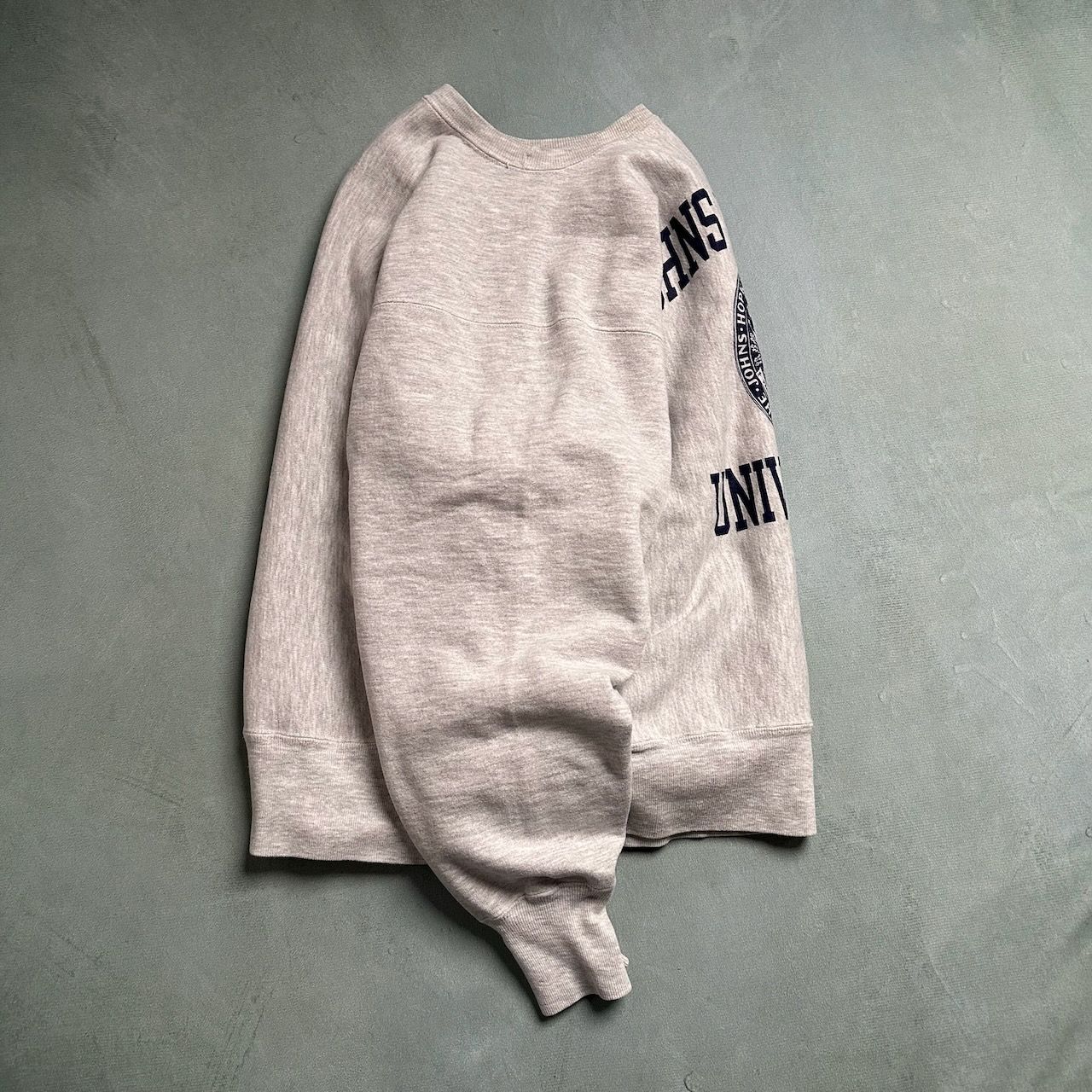 90s Champion リバースウィーブ usa製 3段プリント 霜降りグレー 90s champion RW JOHNS HOPKINS リバースウィーブ ボロ 3段