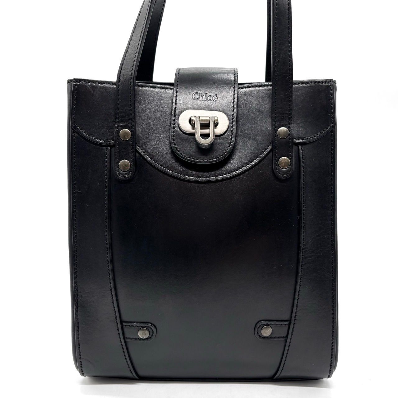 Chloe クロエ ハンドバッグ トートバッグ レザー ブラック 黒色 シルバー金具 ロゴ型押し ユニセックス 男女兼用 メンズ レディース