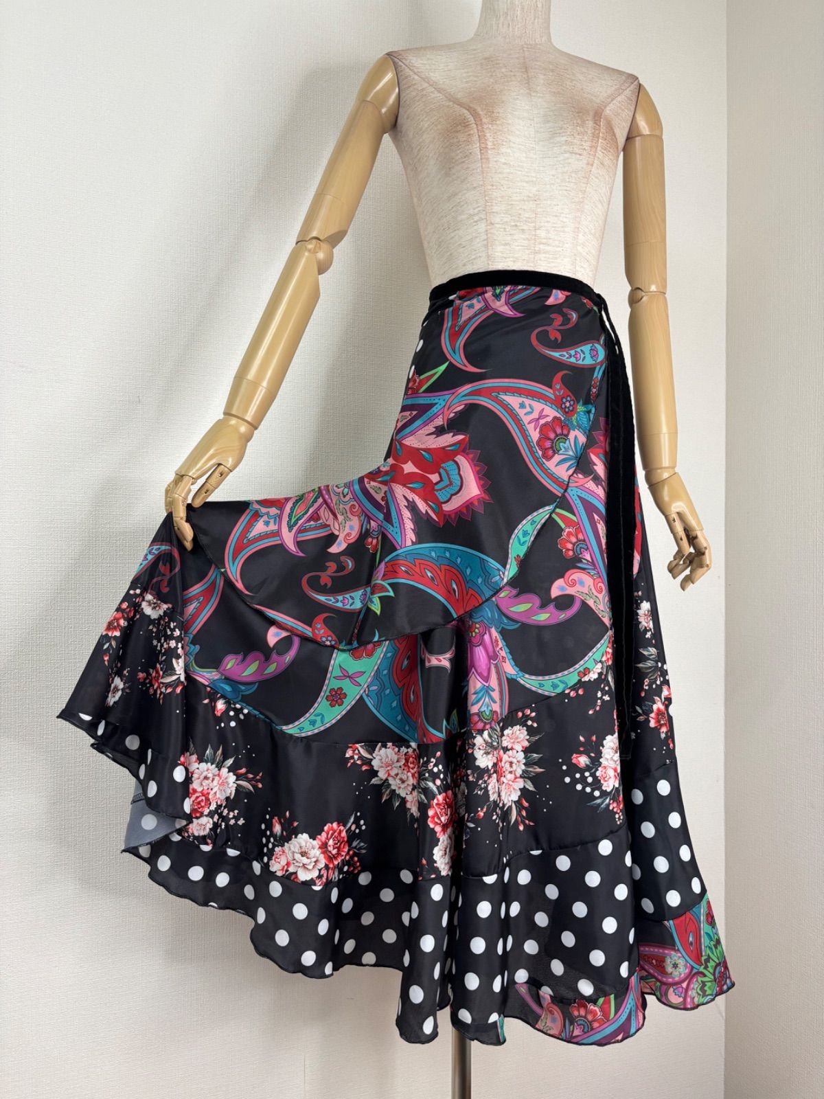 HERMOSA フラメンコファルダ オレンジ茶色ドット M10961927