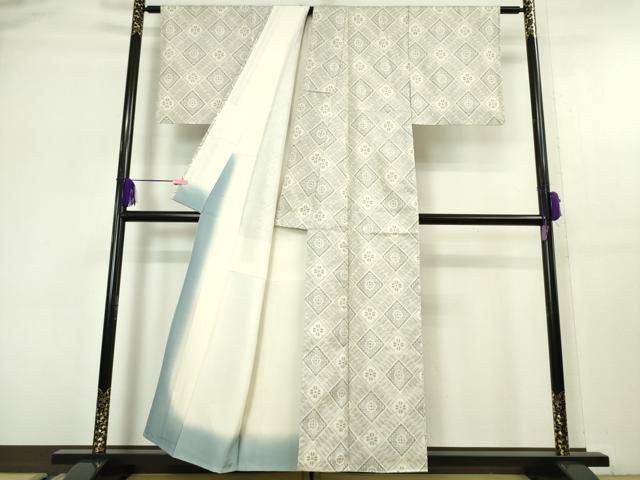 平和屋本店□希少 本場大島紬 龍郷絣 白大島 大林新治作 菱文 証紙付き  