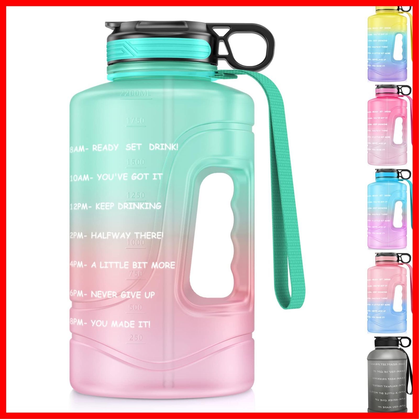 【人気商品】water bottle 2l スポーツボトル2.2L 水筒 半ガロン水筒 ストロー ボトル 漏れ防止 広い口 大容量水筒 BPAフリー ハンドル付水筒　ジム 自転車 アウトドアスポーツ 　オフィス Ambertech 