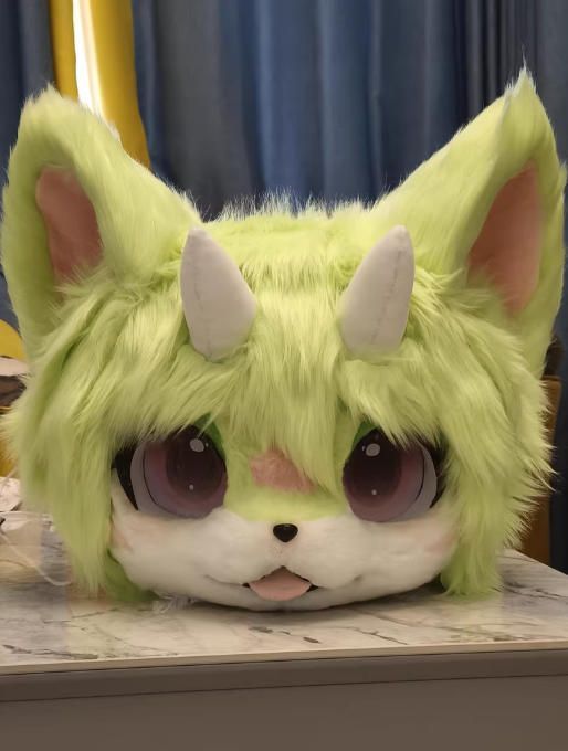 着ぐるみヘッド 猫 NO.377 緑 グリーン 全頭ヘッド ケモノ ファースーツ ぬいぐるみ コスプレ コスチューム kigurumi 一点物