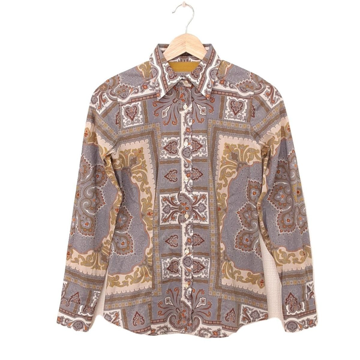 ETRO エトロ 長袖シャツブラウス サイズ38 S レディース - グレー×イエローグリーン×マルチ