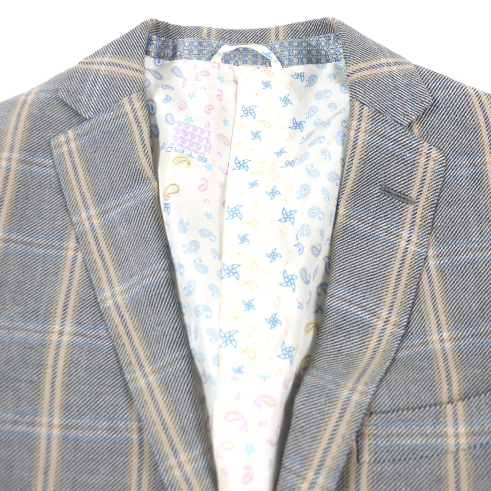 美品▽ETRO エトロ ウール リネン 裏地ペイズリー ロゴ入りボタン