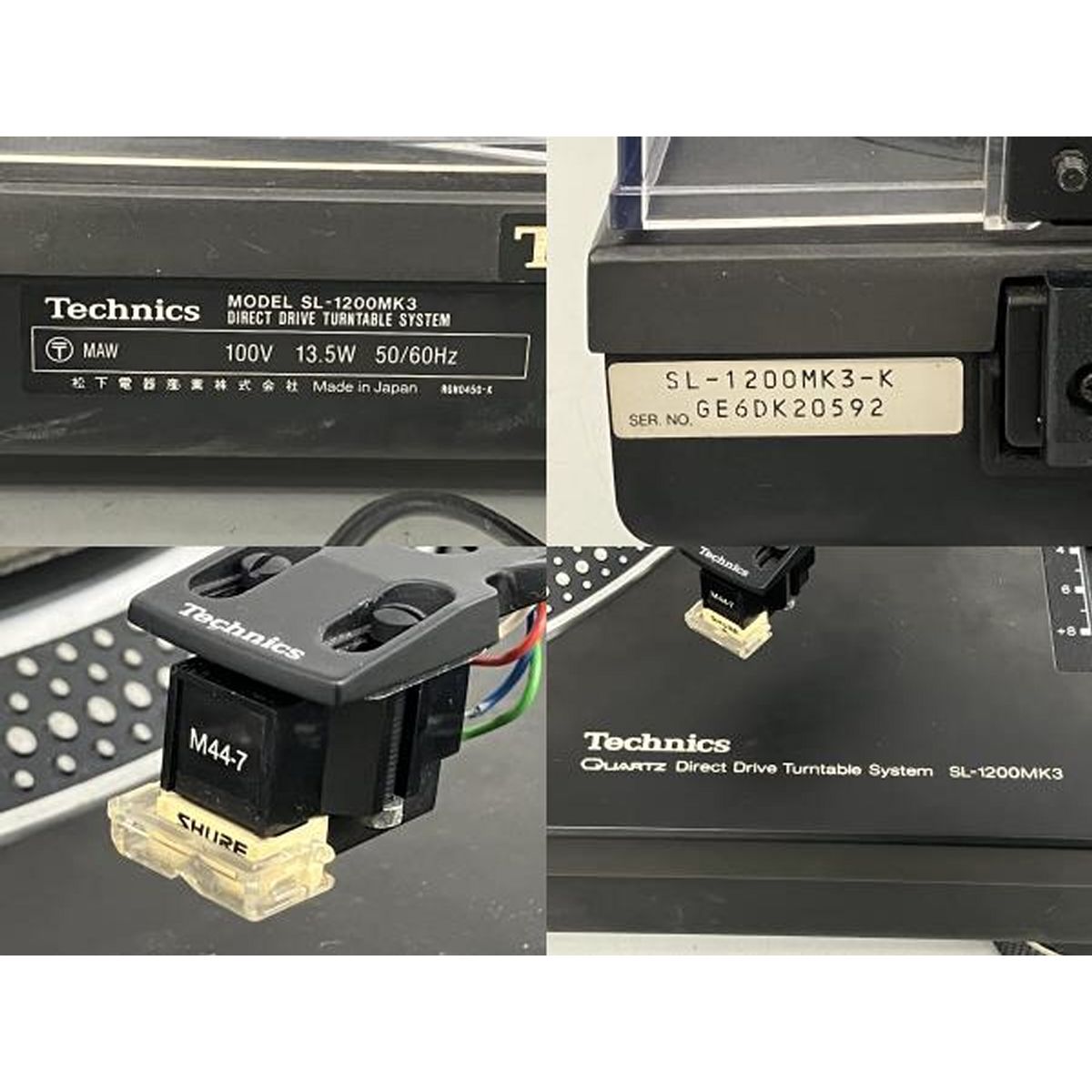 Technics SL-1200MK3. Shure M44G カートリッジ付き Technics SL-1200MK3 カートリッジ M44-7 テクニクス ターン