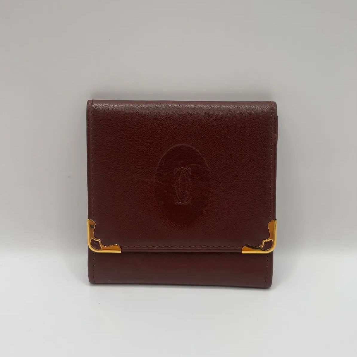 鑑定済 Cartier カルティエ マストライン マスト ドゥ カルティエ スクエア コインパース コインケース 小銭入れ ボルドー