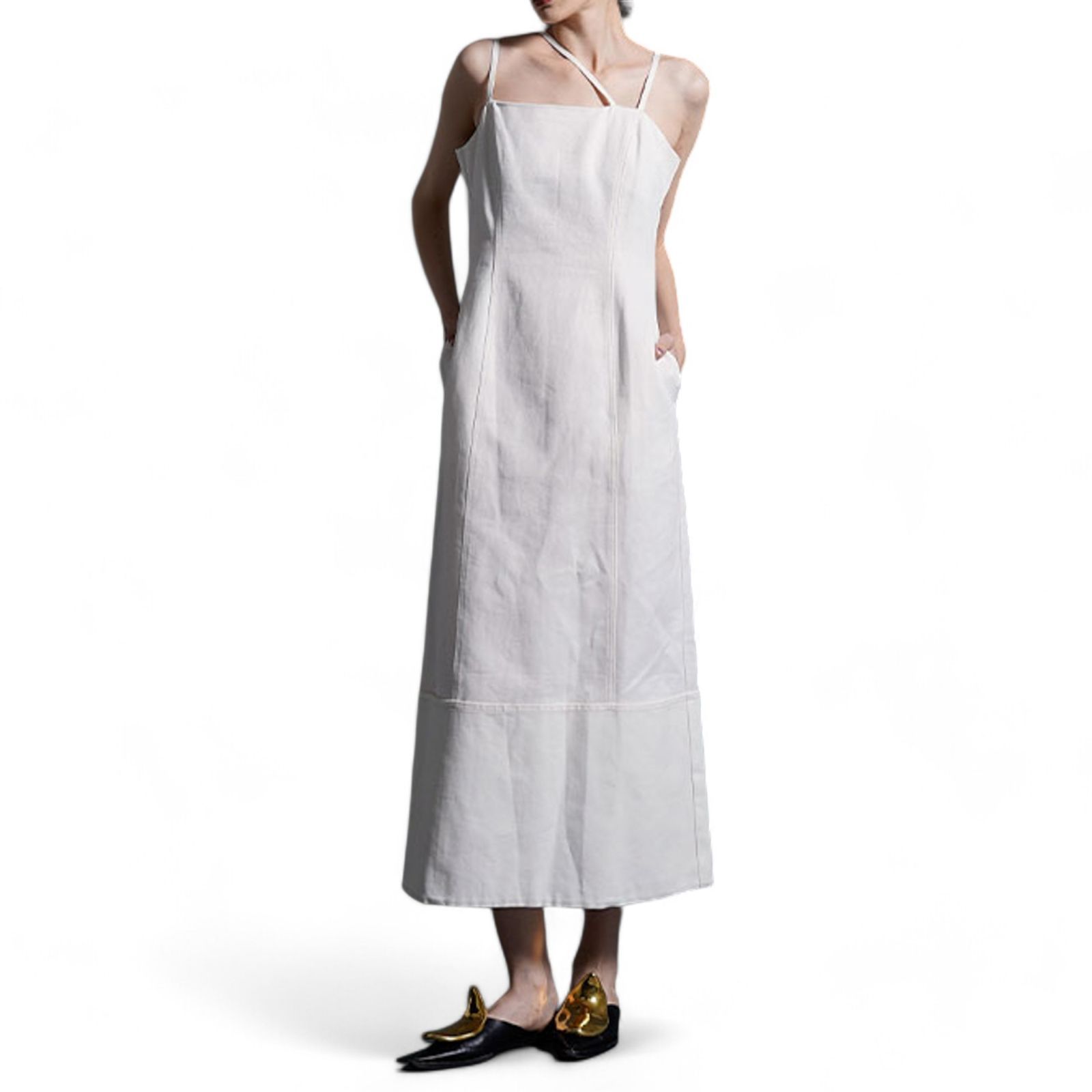 MECRE メクル ロールアップ デニム キャミ ワンピース ホワイト 新品  