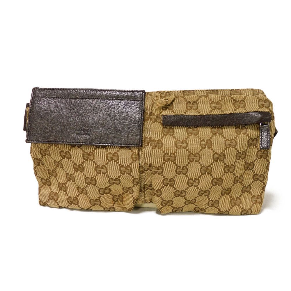 GUCCI グッチ GG キャンバス ウエストバッグ カーフ ブラウン ウエストポーチ ショルダーバッグ ロゴ エンボス ベージュ ボディバッグ 28566