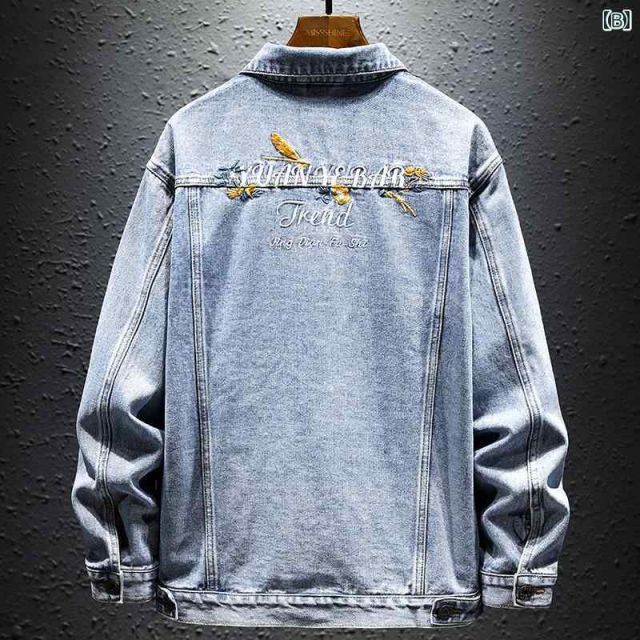 XL メンズ ファッション オシャレ 男性用 シンプル 大人 かっこいい カジュアル ストリート ヒップホップ HipHop 春 刺繍 デニムジャケット ワークジャケット