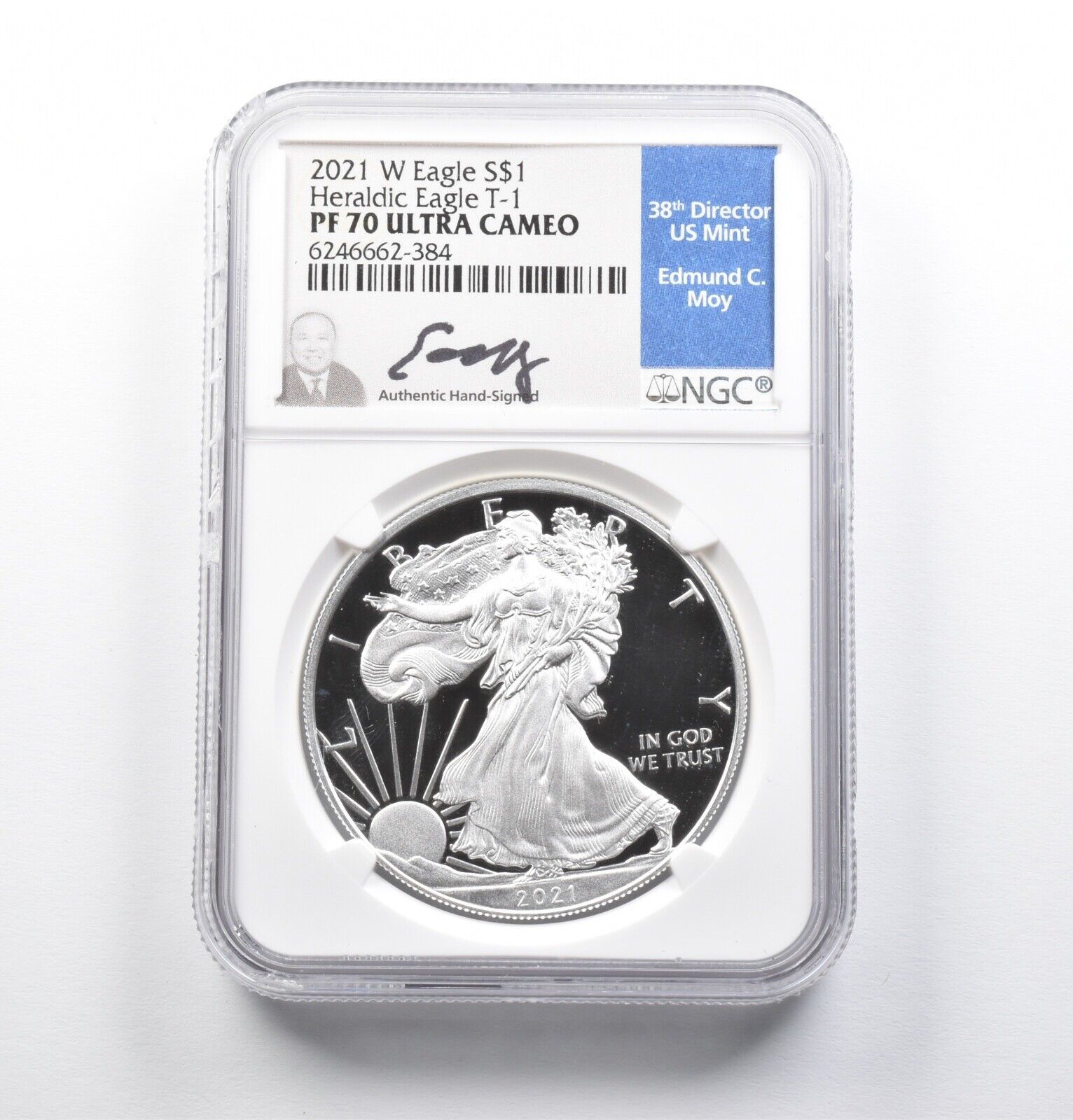 PF70 UCAM 2021W アメリカンシルバーイーグル 紋章付きイーグル T1 署名入り Moy NGC
