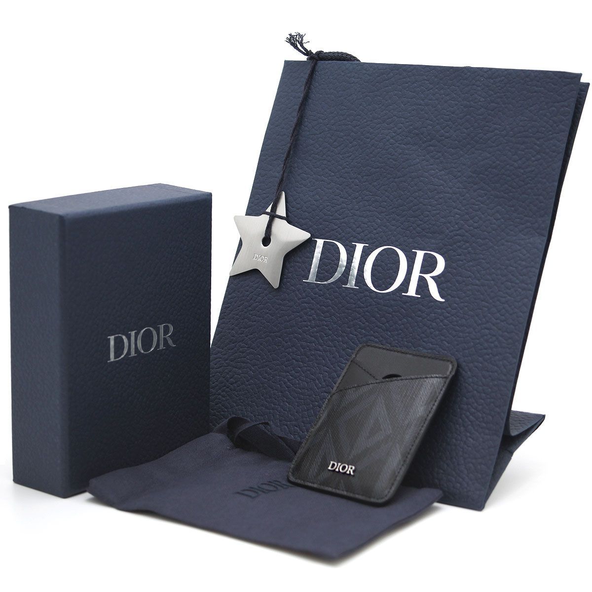 クリスチャンディオール Christian Dior CDダイヤモンド マグネット カードホルダー ブラック 2ESCH167DCO Aランク メンズ 黒 スマホグッズ ビジネス カードケース 通勤 通学
