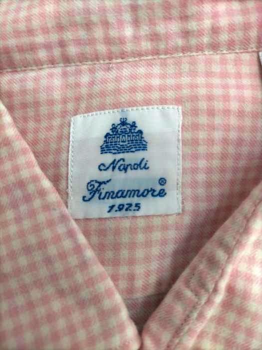 フィナモレ FINAMORE イタリア製 ギンガムチェック ワイドカラーシャツ 