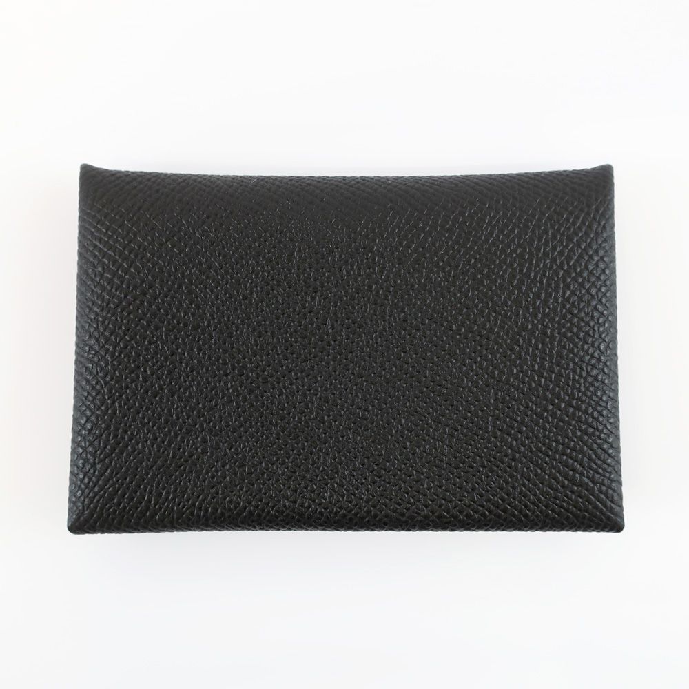 天白 HERMES エルメス カルヴィ ブラック ノワール エプソン カードケース 名刺入れ 二つ折り 黒 シルバー金具 B刻印 2025年頃製造 ♥