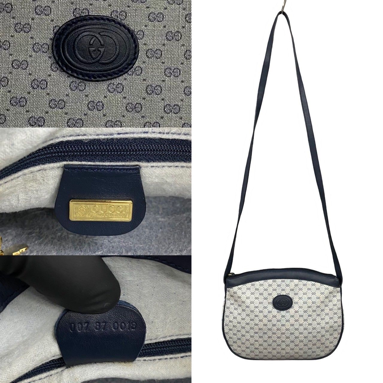 極 美品 袋付き GUCCI グッチ オールドグッチ ヴィンテージ マイクロGG ロゴ レザー ミニ ショルダーバッグ ポシェット ネイビー  55071 - メルカリ