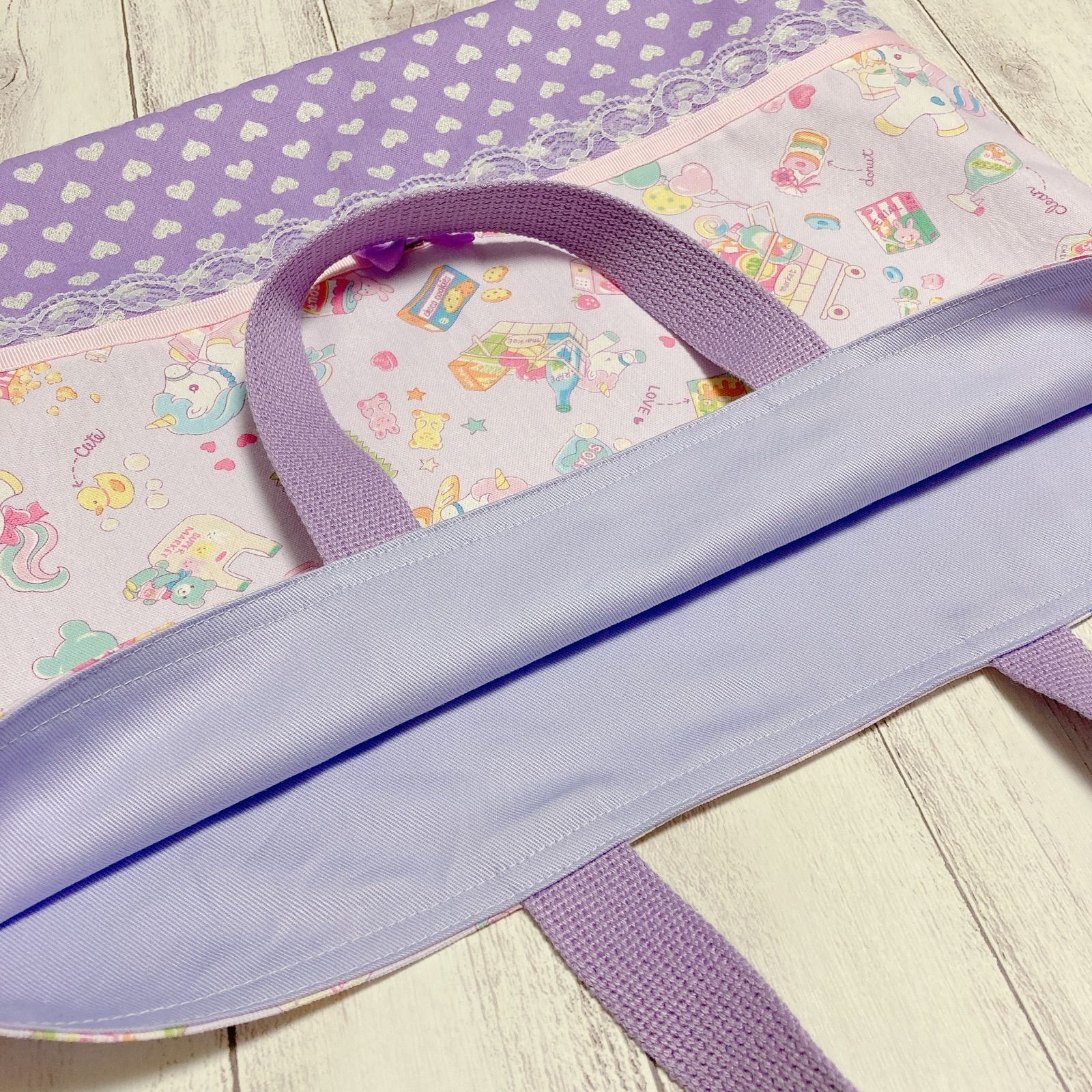 レッスンバッグ ハンドメイド 女の子 手提げ ユニコーン紫