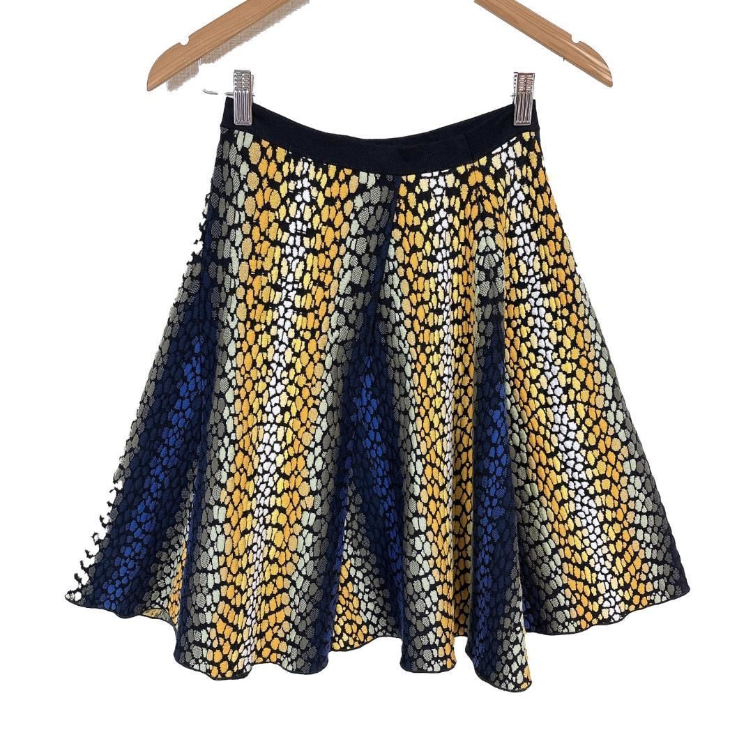 現行タグ フェンディ フ スカート ニット 38 総柄 紺×黄×白