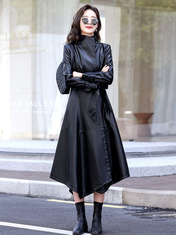【23AW NEW】Alexander Wang_women/ラムスキン ベルト付きコート レザーコート ラム革 レディース ト レンチコート ロングコート