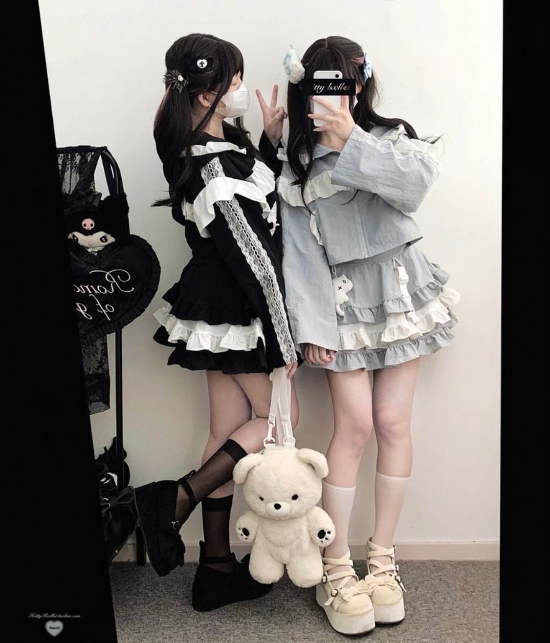 3カラー 量産型 地雷系 双子コーデセットアップ フリル×レースジップ