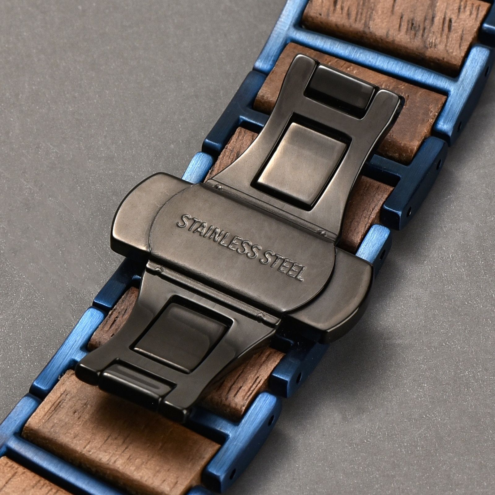 Apple Watch 対応 天然木 ステンレススチール バンド 重さ約55 g ハンドメイド 手作り ウッドブレスレット メンズ レディース ブルー ウォールナット シリーズ1〜8対応 替え ベルト ストラップ SSP 275 1