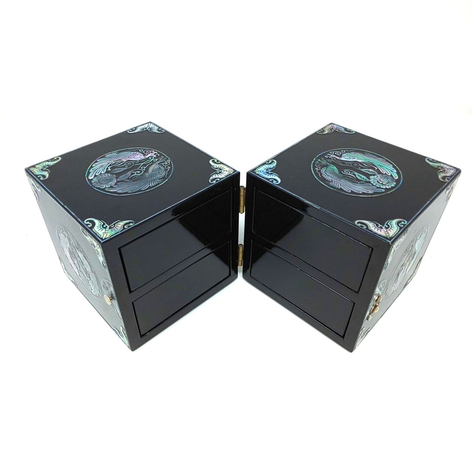 ︎螺鈿細工 小物入れ 宝石箱 ジュエリーボックス 韓国 伝統工芸 漆 観音開き 韓国螺鈿宝石箱 牡丹3段引き出しジュエリーボックス(レッド) 韓国 螺鈿