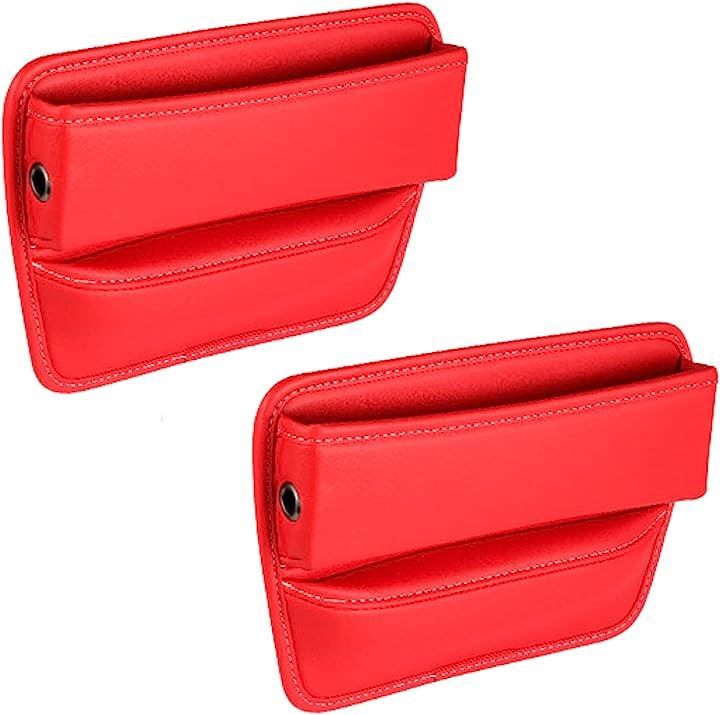 Dr.nao 車用 収納ボックス 財布 スマホ 収納ケース カー用品 タバコ 隙間収納 鍵 便利グッズ 小物入れ 携帯電話 カード シート 2個セット( レッド，  28cmx20cmx5cm)
