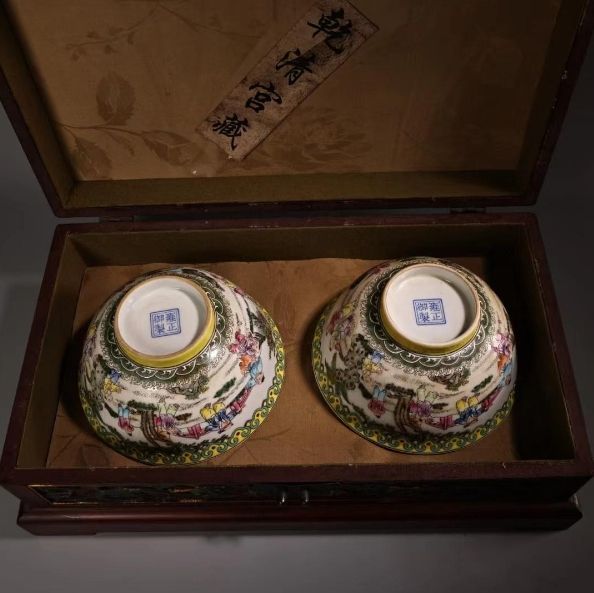 本格派ま！ 中国古美術・旧蔵風景人物粉彩瓷器碗セット・置物・茶道具・純 工芸品