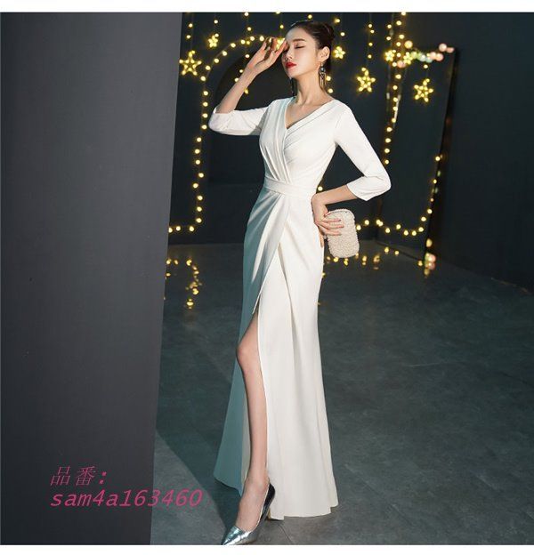 Vネック ファスナー 結婚式 お呼ばれ パーティードレス ロングドレス 30代 ワンピース ブライズメイド 花嫁 演奏会 40代 黒 20代 am4a163460