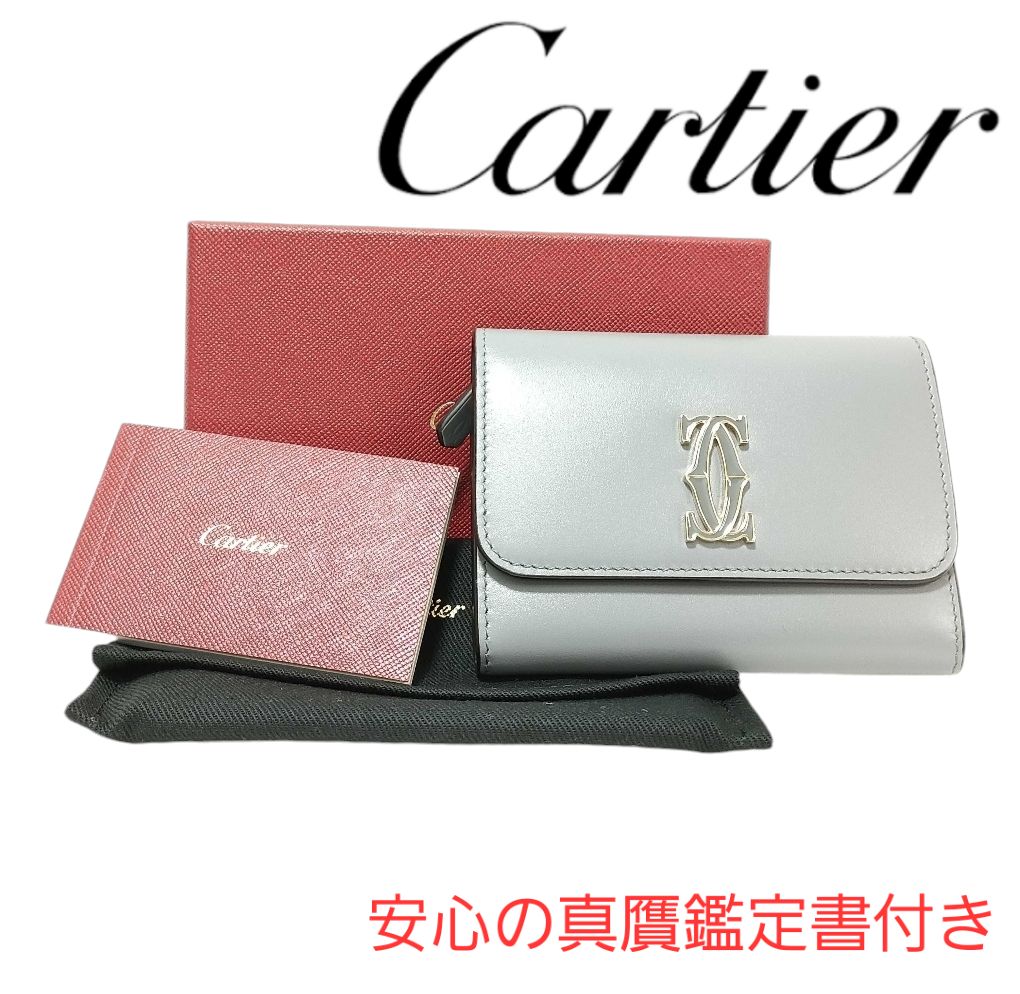 Cartier ドゥーブルC ドゥ カルティエ グレー カーフスキン エナメルフィニッシュ DOUBLE C DE CARTIER MINI  WALLET ドゥーブルC ドゥ カルティエ ミニウォレット 二つ折り畳み財布 人気ブランド - メルカリ