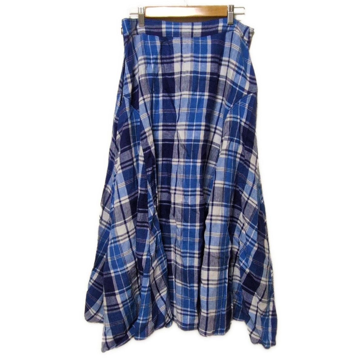 POLObyRalphLauren ポロラルフローレン ロングスカート サイズ8 M レディース - ブルー×白×マルチ マキシ丈 麻 チェック柄