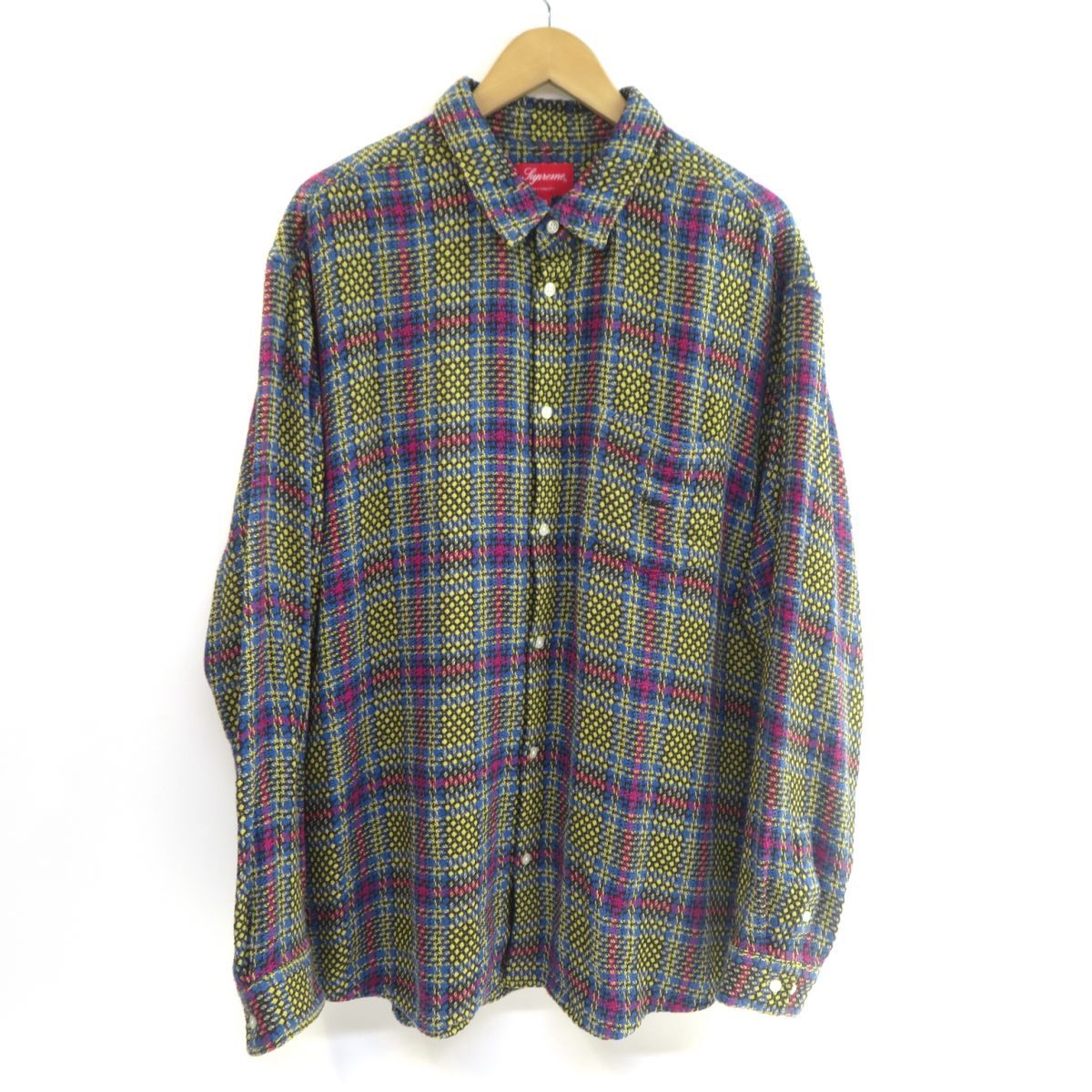 Supreme シュプリーム Basket Weave Plaid Shirt バスケット ウィーブ プレイド シャツ XXLサイズ Yellow