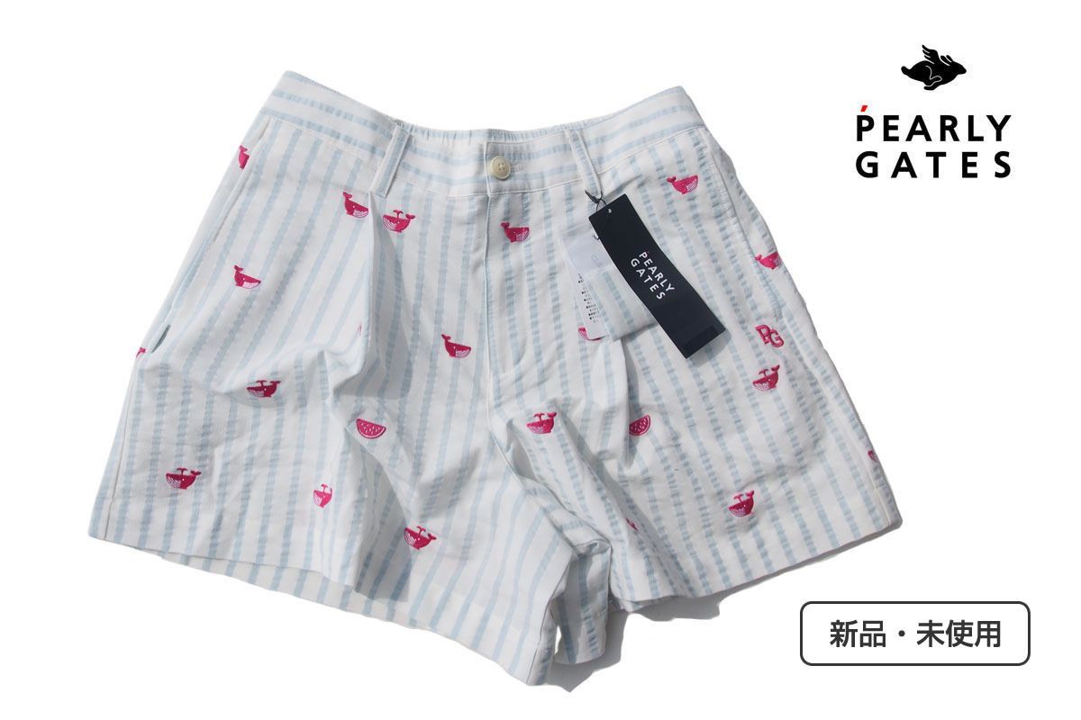 ｜ ｜パーリーゲイツ｜pearly gates｜クジラ刺繍 ストライプショートパンツ｜055-1234708｜レディースゴルフウェア｜1