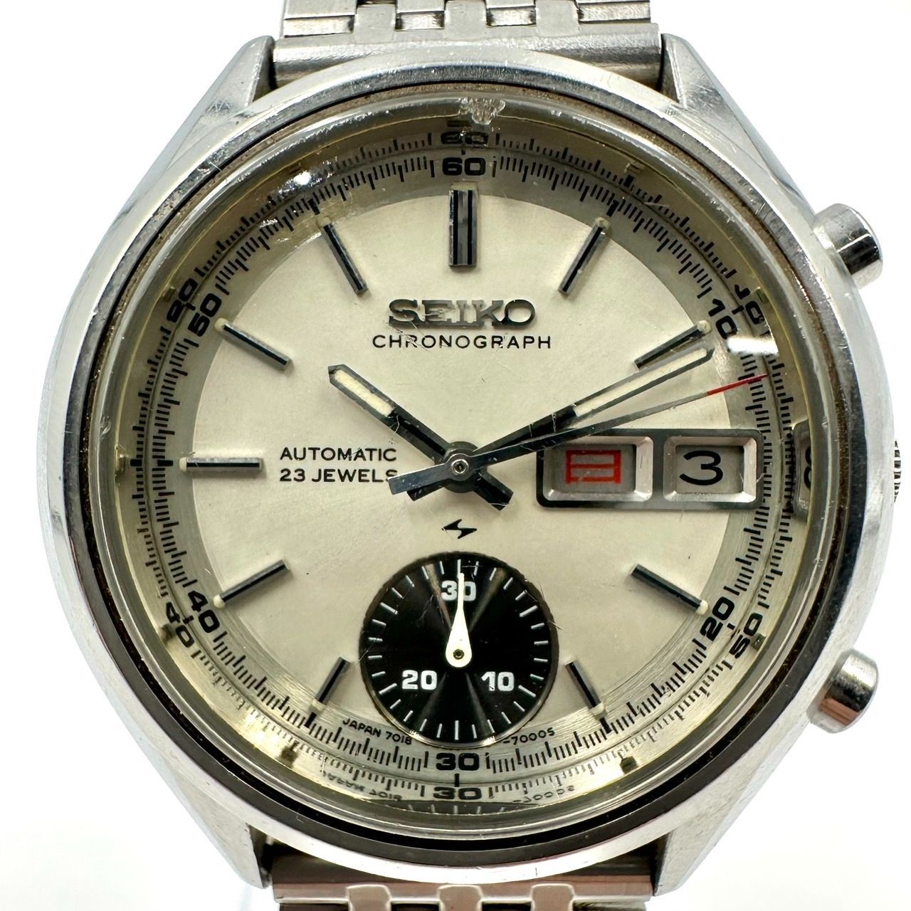 UE285-SK12-896 SEIKO セイコー クロノグラフ 7018-7000 23石 自動巻き デイデイト メンズ 腕時計 約37mm 稼働  - メルカリ