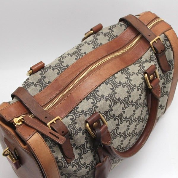 セリーヌ ベージュ キャンバス レザー ボストンバッグ CELINE】セリーヌ ボストンバッグ ベージュ キャンバス×レザー