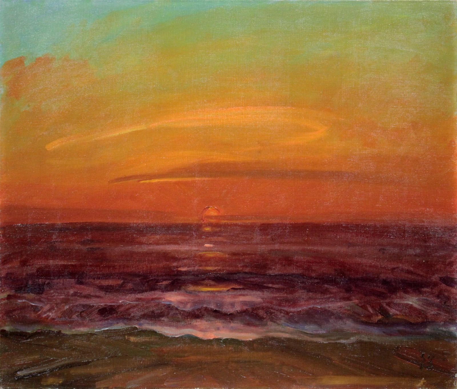 三浦鮮治『日の出の海』油彩画【真作保証】 絵画 三浦鮮治 『日の出の海』 油彩画 - 北海道画廊