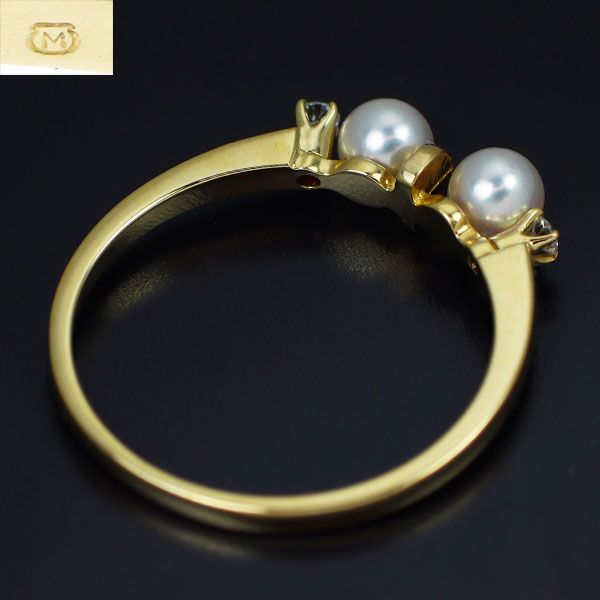 ミキモト K18YG アコヤベビー 真珠/パール ダイヤモンド リング 径約  