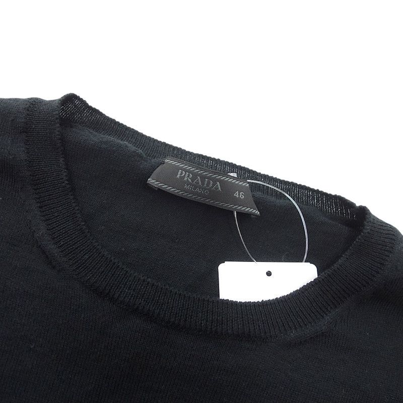 PRADA カシミヤ混 クルーネック 薄手 長袖 ニット ブラック サイズ 46 プラダ/PRADA カシミヤ混 クルーネック 薄手 長袖 ニット