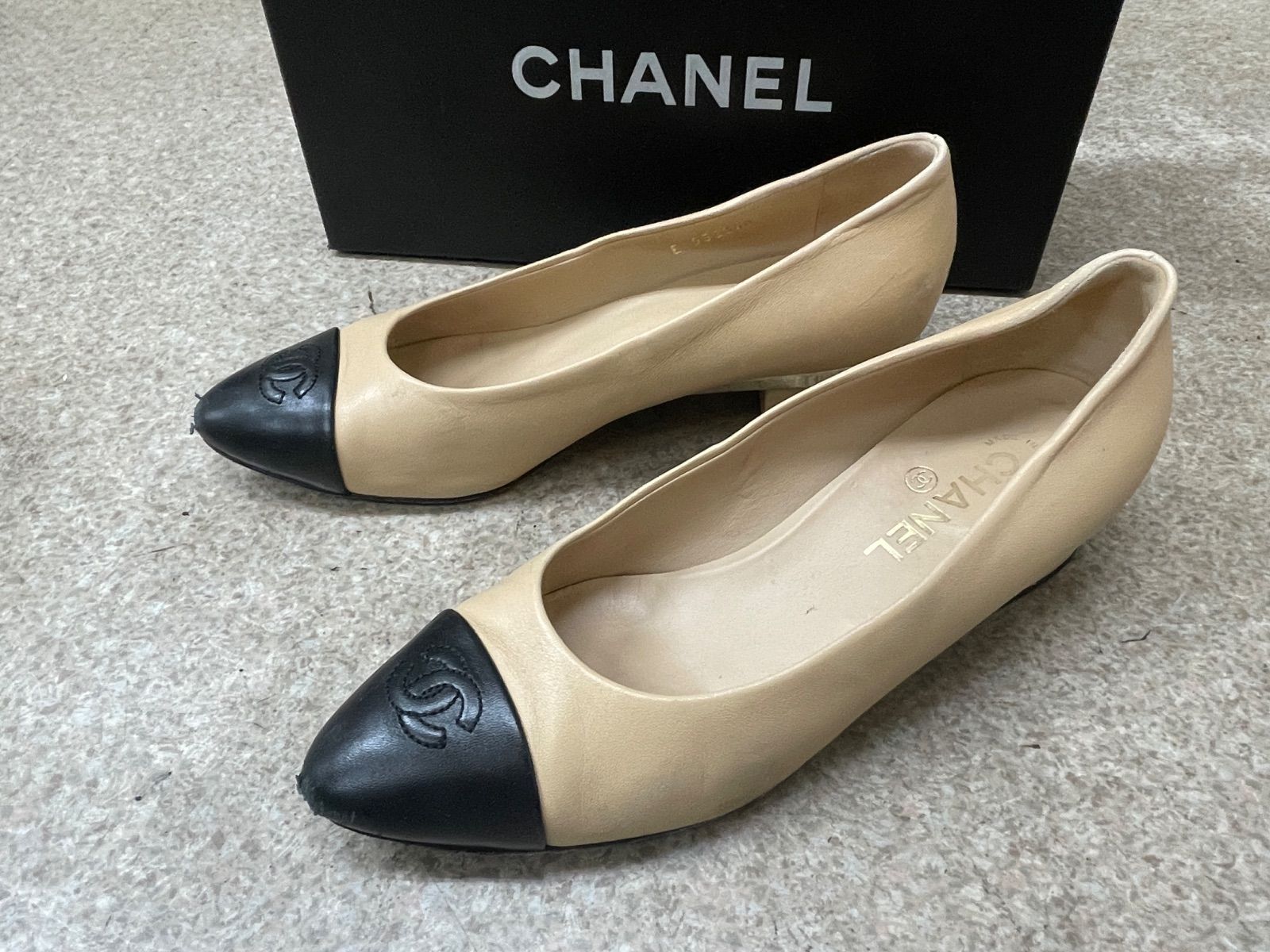 CHANEL シャネル パンプス ラムスキン 38 1|2 C バイカラー ブラック ベージュ レディース