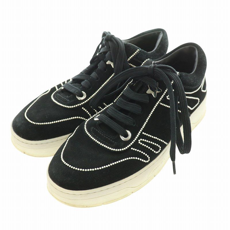 ジミーチュウ JIMMY CHOO スニーカー スエード パール 37 24cm 黒  