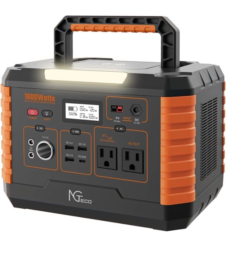 NGTeco ポータブル電源1000W 家庭用 アウトドア用蓄電池999Wh|270000mAh 出力 LEDライト