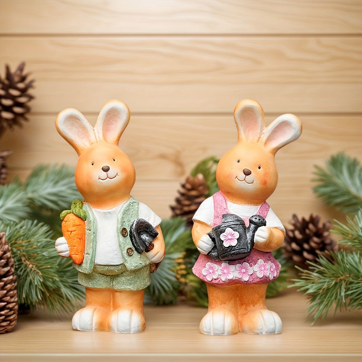 置物 オブジェ ガーデンオーナメント ニンジンとじょうろを持ったウサギ うさぎ ラビット オス メス 2種類 屋外 屋内 インテリア 玄関 リビング ダイニング 装飾 庭 ガーデニング 装飾 ガーデン ギフト インテリア用品 贈り物 雑貨