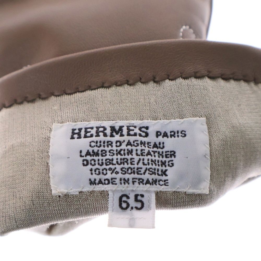 HERMES (エルメス) ラッキーチャーム レザー グローブ 手袋 ブラウン